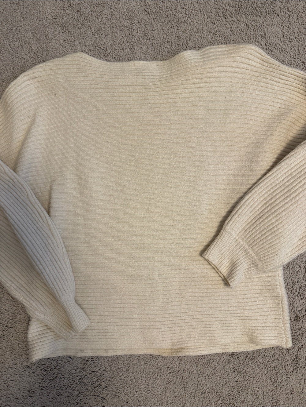 Open Edit Cream Ribbed Boatneck Sweater - Picture 4 of 5